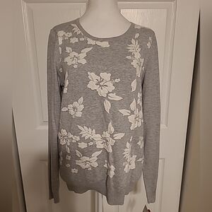 Liz Claiborne Career Floral Textured Grey/White Pullover Sweater Sz M NWT 44$
